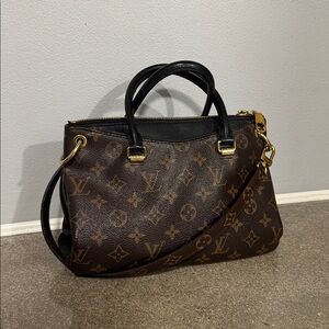 Louis Vuitton Brown Monogram Satchel with Black Trim and Gold Hardware